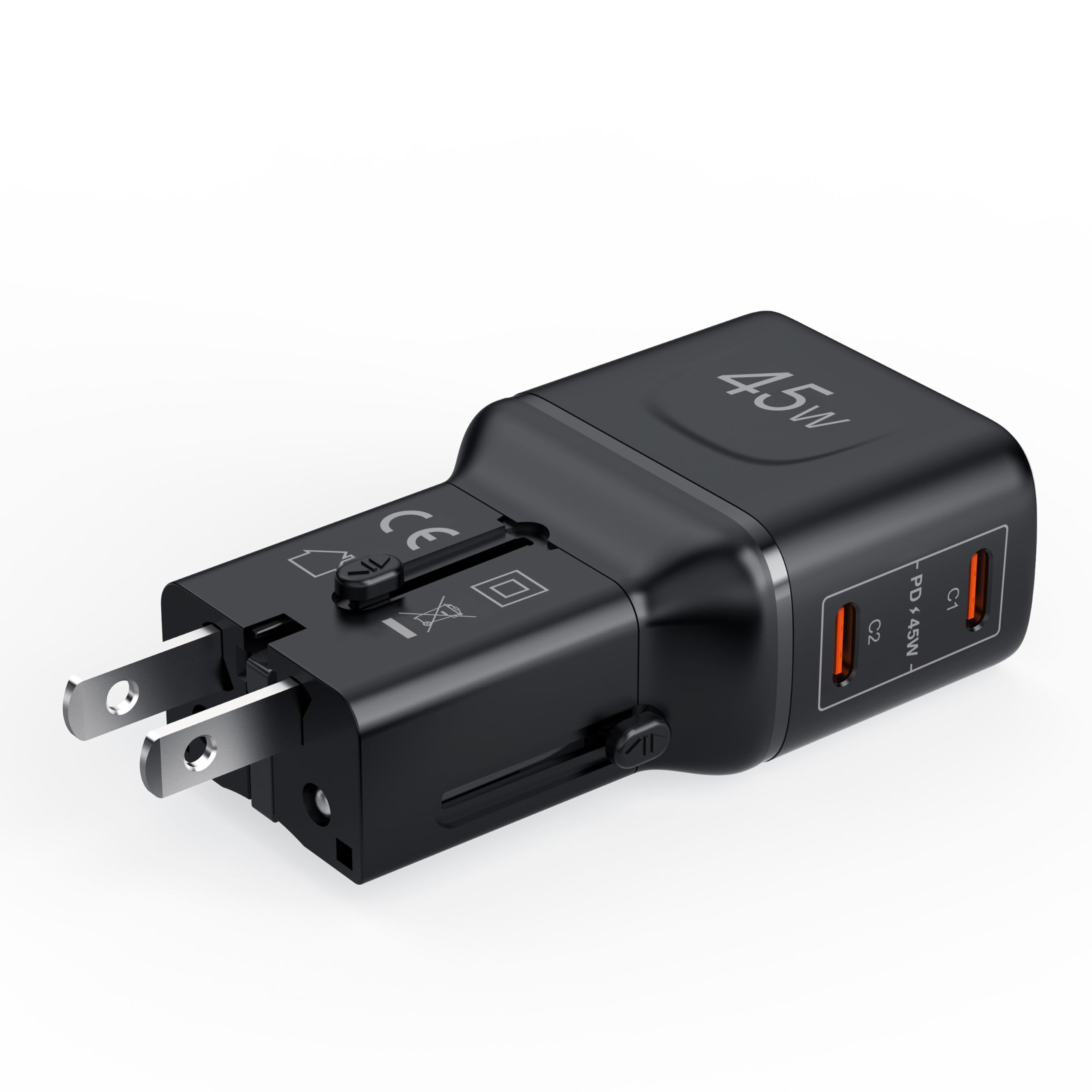 Celly – Adattatore da Viaggio Universale 45W con Doppia Porta USB-C, Compatibile 150+ Paesi, Ricarica Rapida, Design Slim e Sicuro