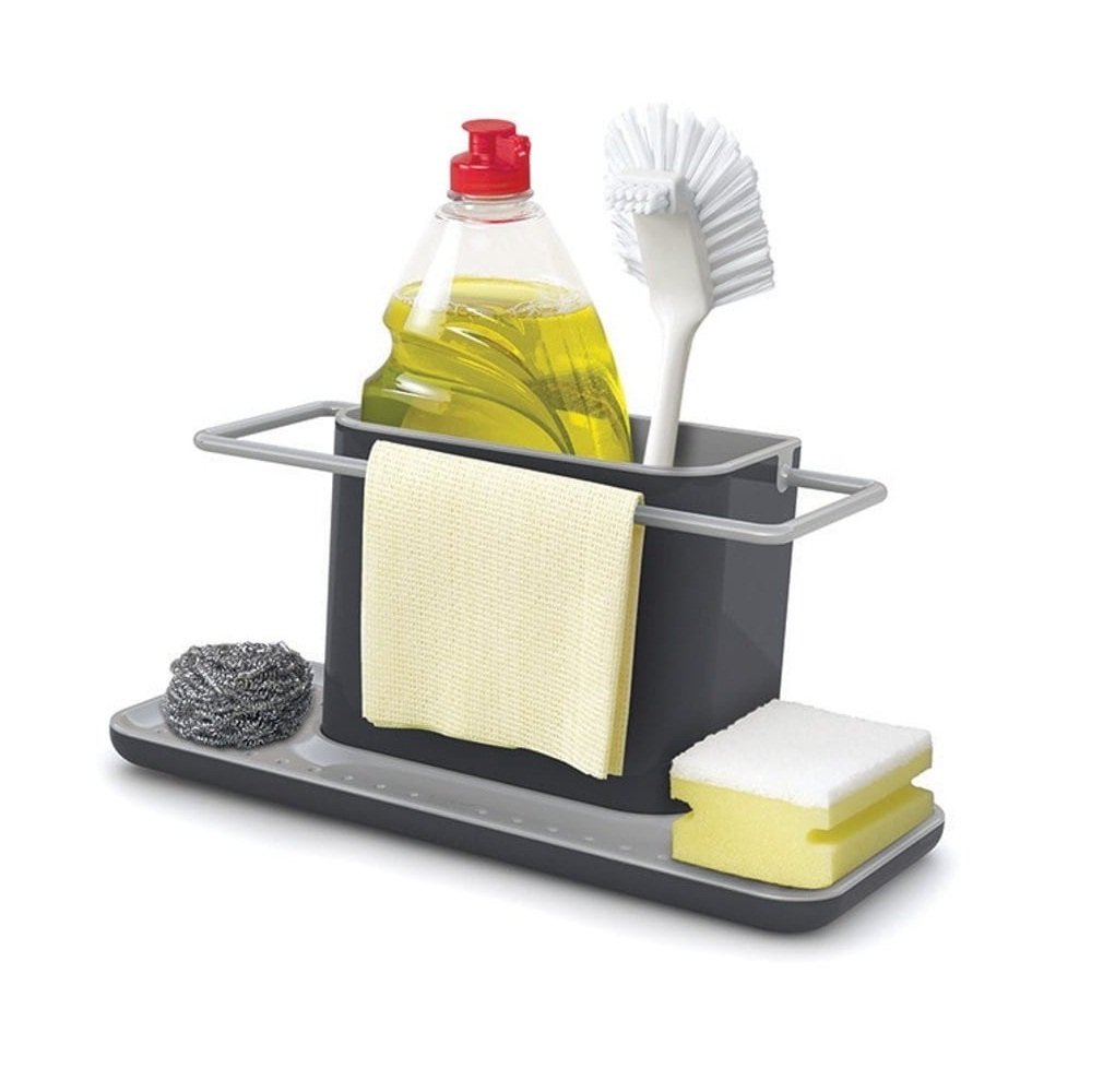 INOVERA 3 In 1 Self Draining Sink Organiser Sponge Brush Holder (Big, Black)