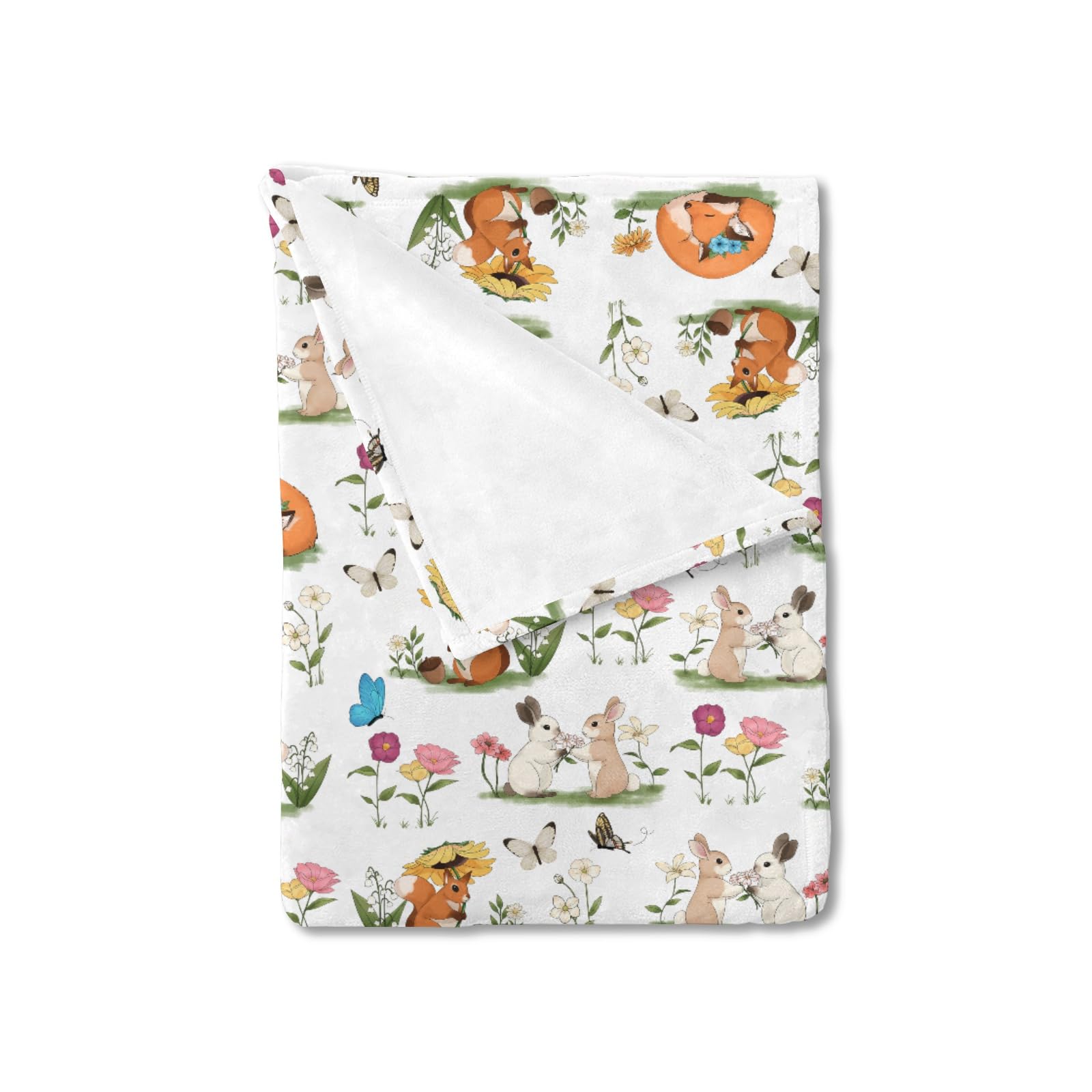 Woodland Animals Spring Flowers Baby Blanket Boy Girl Bunnies Fox Squirrel Butterflies Floral Swaddle Blankets Forest Receiving Blanket Soft Flannel Newborn Nursery Toddler Crib Bed Blanket 30x40