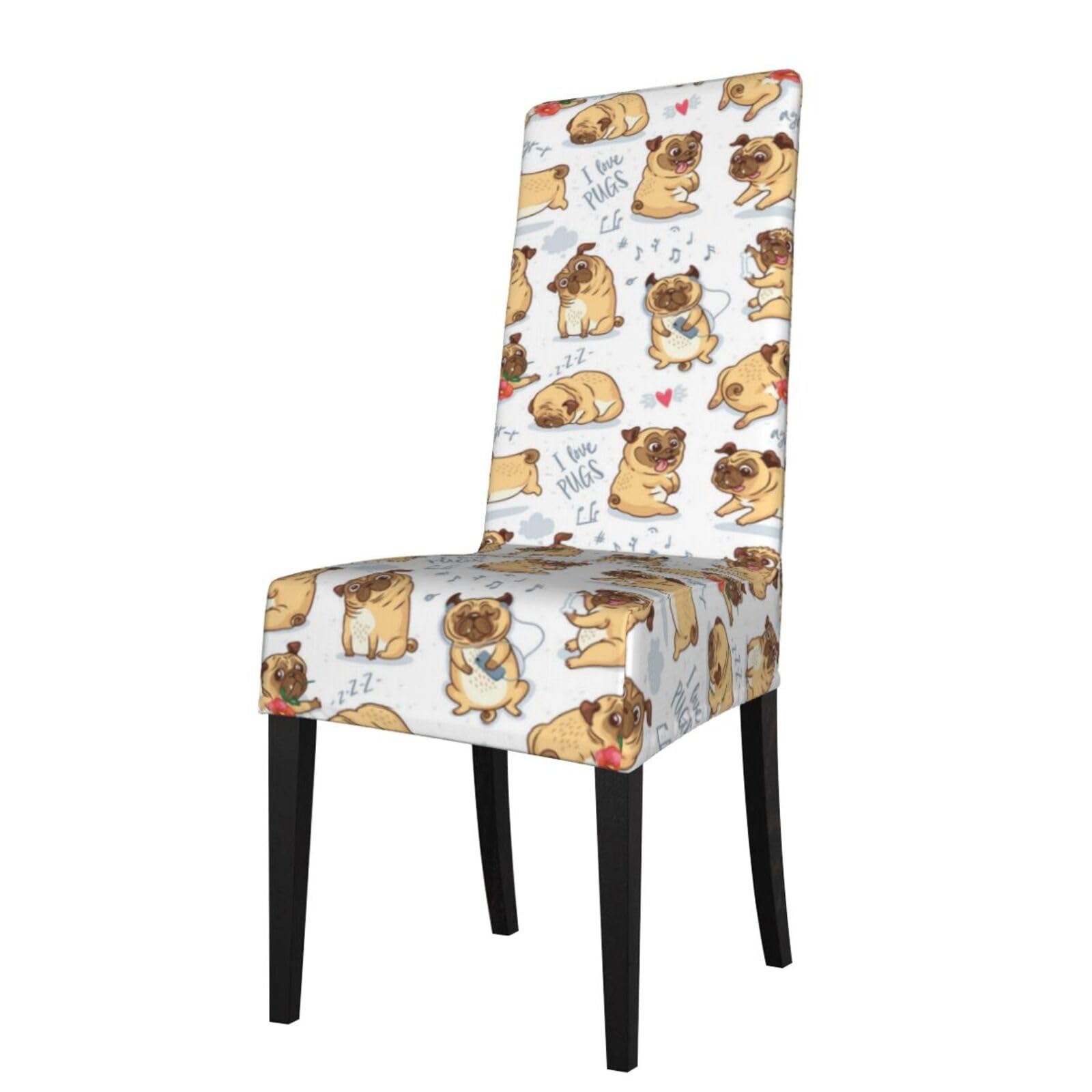 Lkymoh As Picture Cute Funny Pug Pupies Seamless Pattern Background, Chair Covers Stretch Chair Slipcovers For Dining Room, For Party Pet Protection Universal Fit Soft Polyester