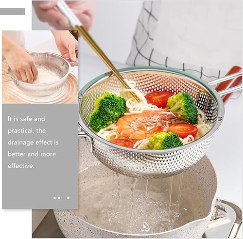 Miniatura 4 de BESTonZON Colador de acero inoxidable con mango largo - Cesta coladora de alimentos para pasta, espagueti, bayas, verduras, frutas, cocina, cesta de
