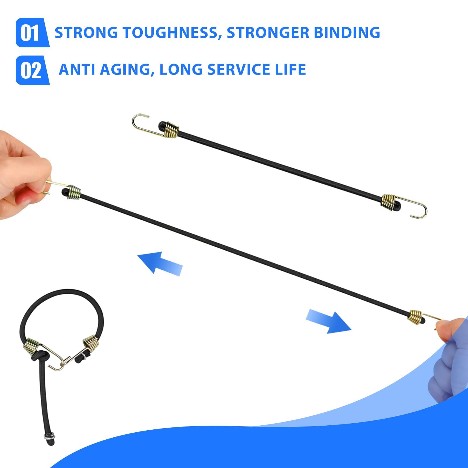 Short Bungee Cords with Hooks 10Pcs: Miunpri Bungee Cord Heavy Duty 24cm - Bungee Straps Elastic - Weatherproof Rubber Bungee Cords - Black Elastic Straps for Bundling and Securing Small items - Image 2