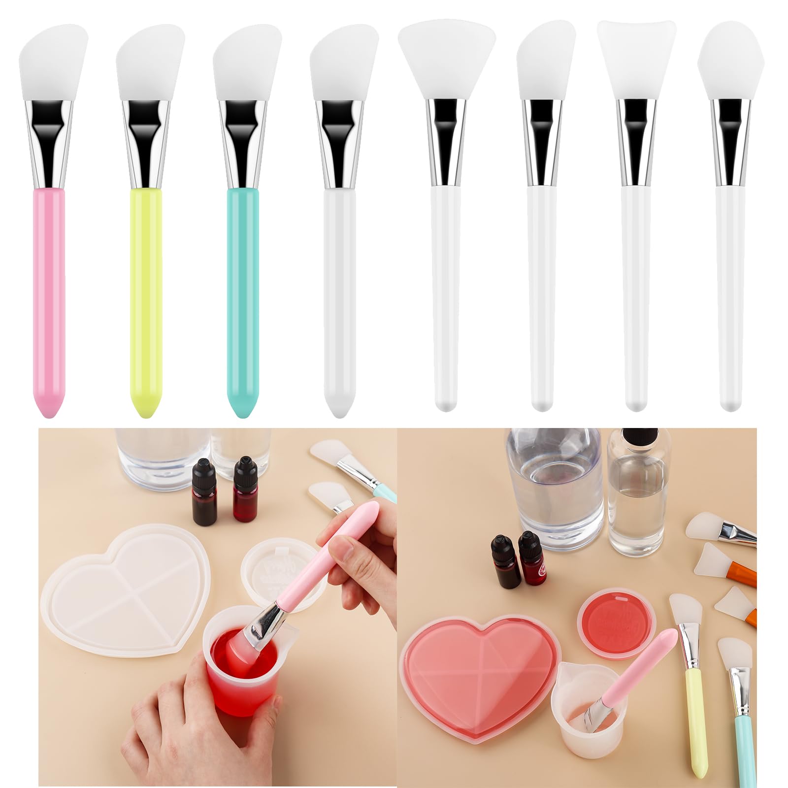 Briartw 8 Pcs Silicone Brushes for Crafts,Spatula Mixed Media Brushes,Reusable Resin Epoxy Brushes Set Spreading Tool,Silicone Craft Brush For Adhesive,Glitter,Silkscreens Pigments