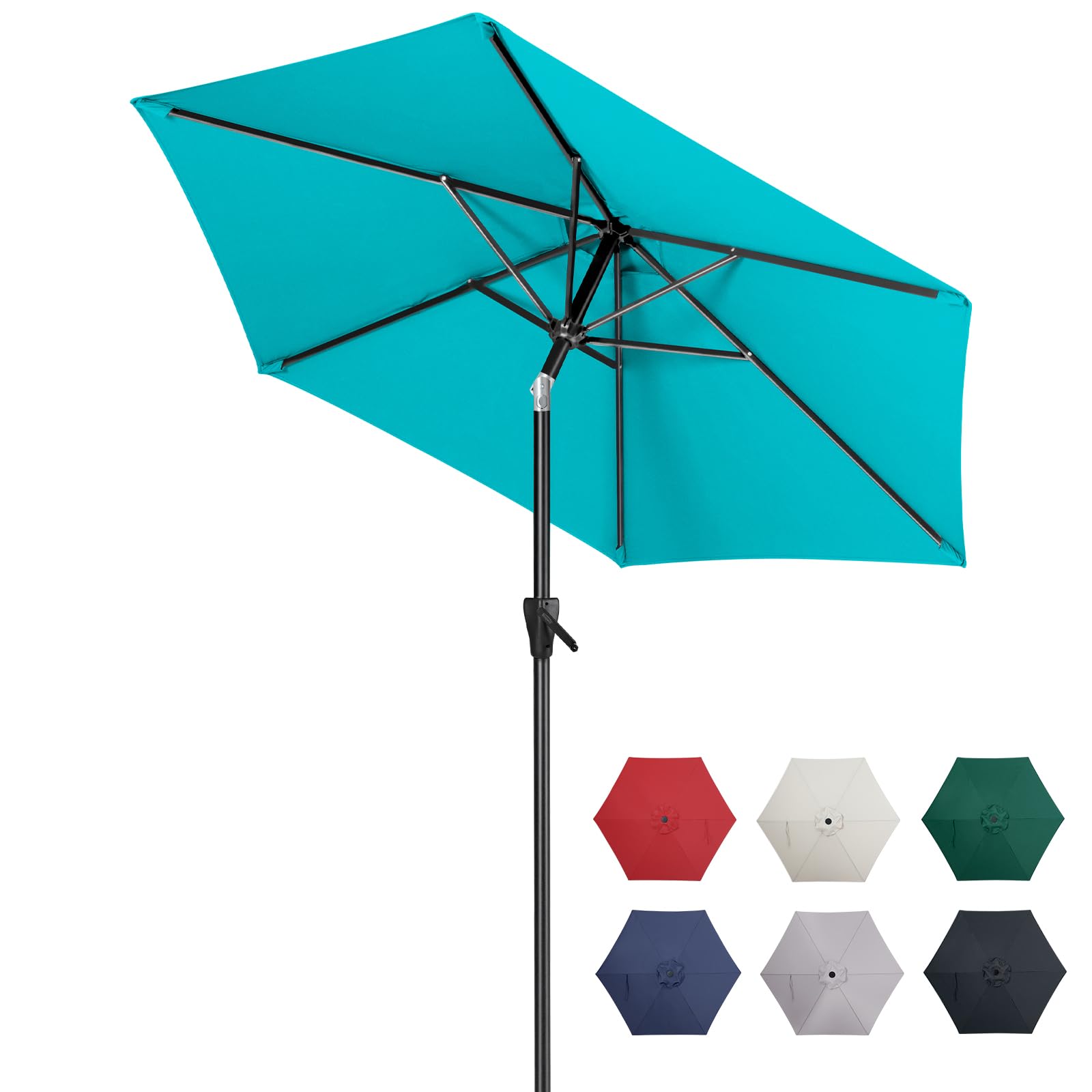 Tempera 7.5ft Patio Market Outdoor Table Umbrella with Push Button Tilt and Crank,Large Sun Umbrella with Sturdy Pole&Fade resistant canopy,Easy to set,Turquoise