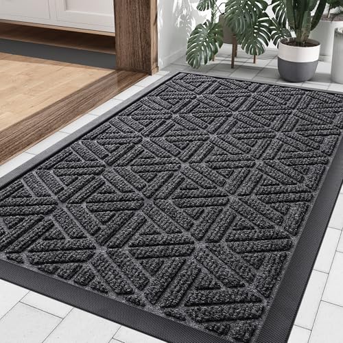 Smiry Front Door Mat Outside Entrance, Heavy Duty Natural Rubber Doormat, Trap Dirt and Moisture Easy Clean Low Profile Patio Porch Welcome Floor Mats for Entry, 29.5x17 Inch, Grey