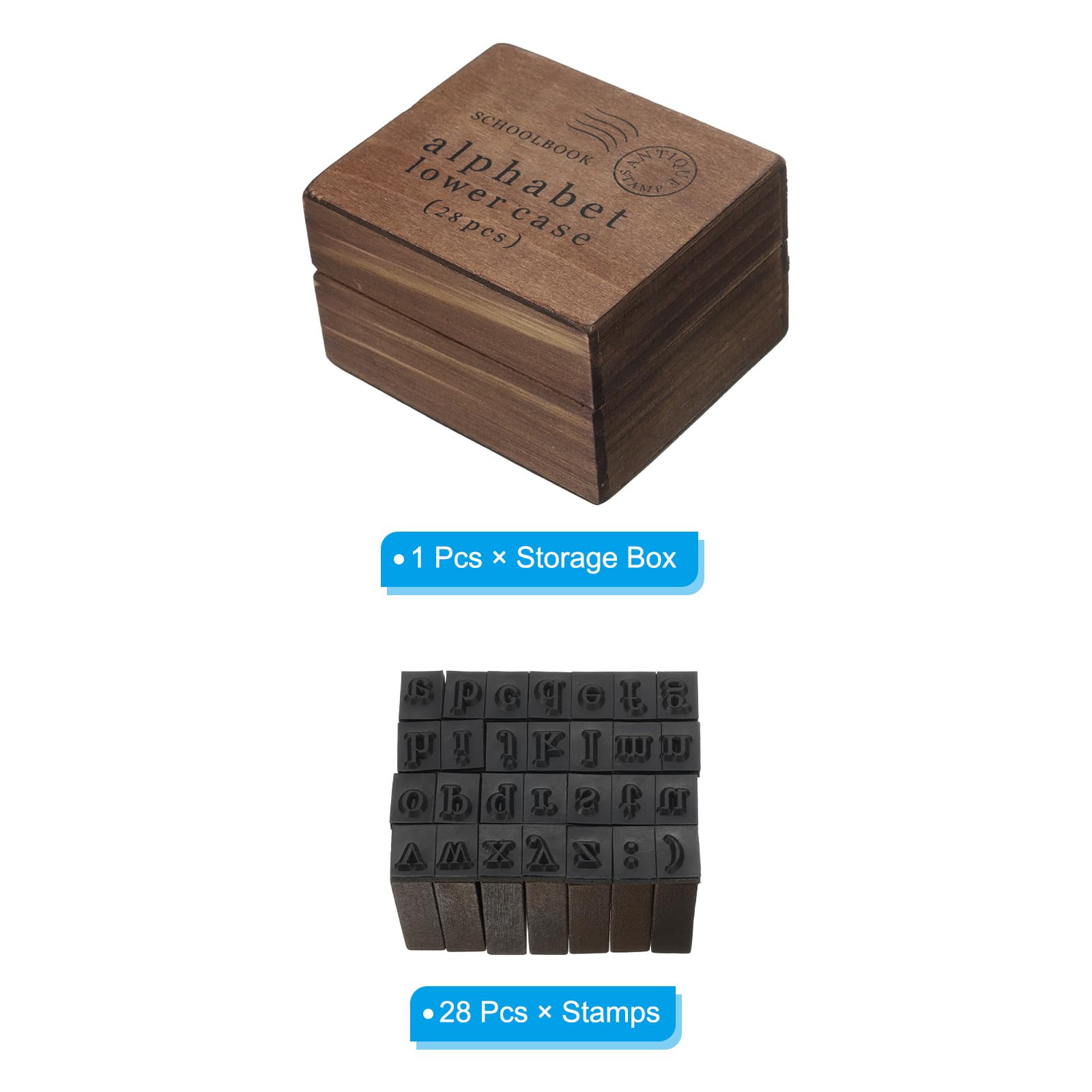 PATIKIL Letter Rubber Stamps, 28Pcs 1 Set Lowercase Wood Alphabet Stamps Wooden Letter Stamp with Vintage Box for DIY Craft Card Making - Image 3