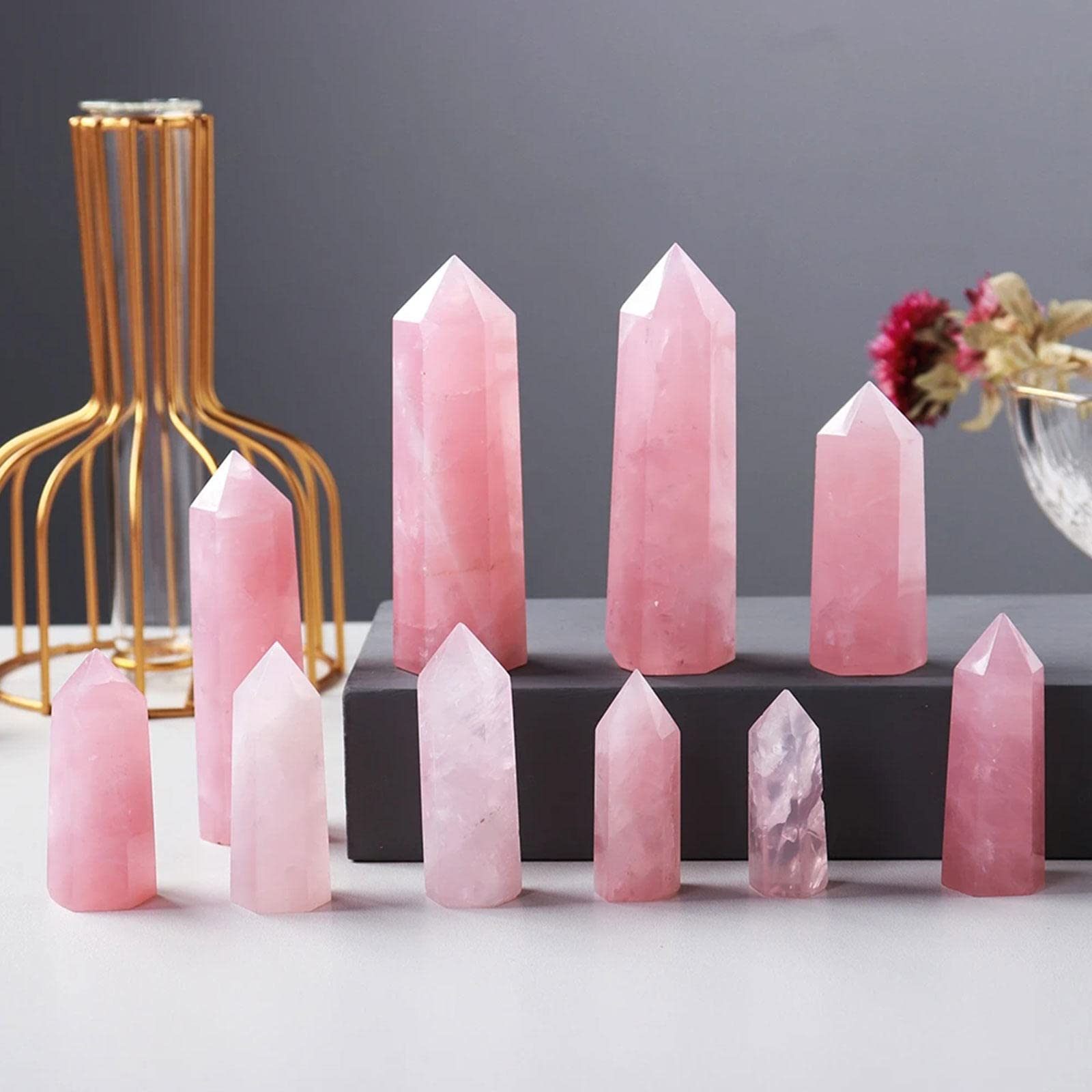 Amazon.co.jp: ローズクォーツヒーリングクリスタルワンド - ピンク