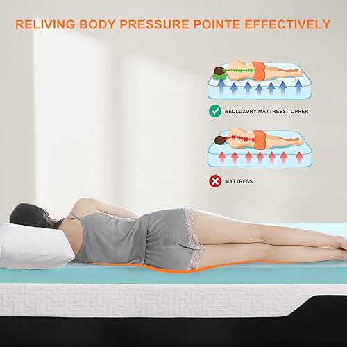 Miniatura 4 de Cubrecolchón de espuma viscoelástica de gel tamaño King de 3 pulgadas, protector de colchón refrescante para dolor de espalda, cubrecolchón con