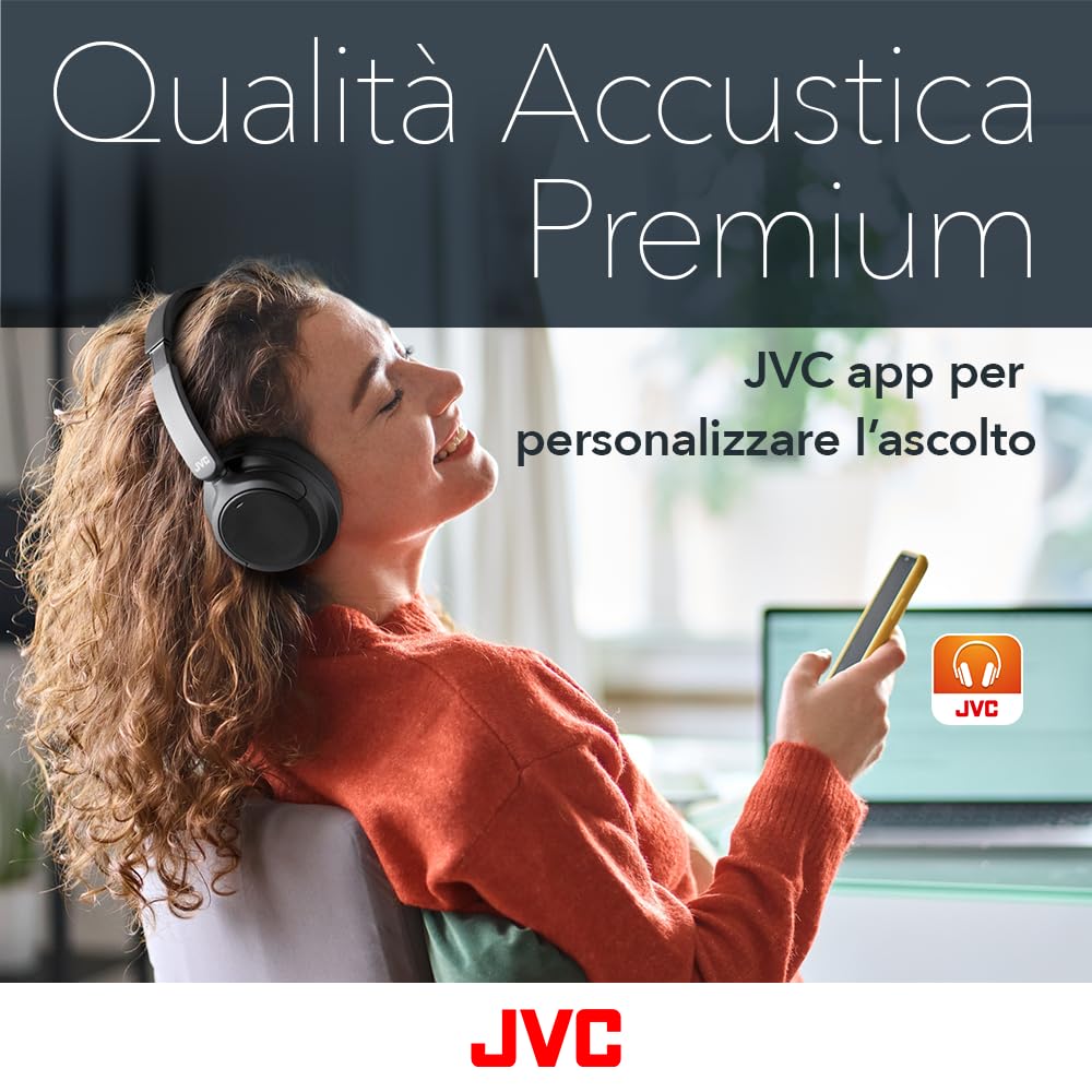 JVC HA-Z76N-B, cuffie wireless con cancellazione del rumore, Bluetooth 5.3, batteria ricaricabile fino a 50 ore, compatibile con assistente vocale, design pieghevole in due direzioni - Nero