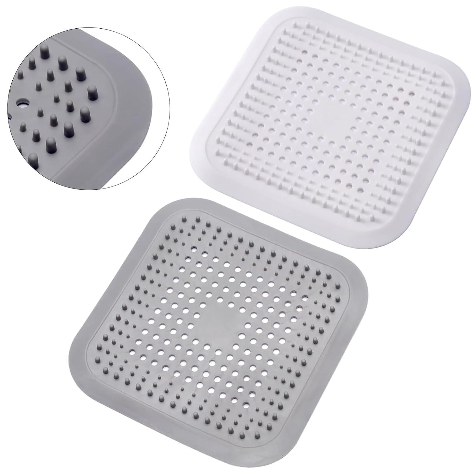 Alyvisun 2Pcs Silicona Atrapa Pelos Ducha con Ventosa, Filtro de Cabello Protector de Drenaje Plegable, Coladores de Desagüe de Fregadero para Baño, Bañera, Ccocina (Gris Claro + Blanco Marfil)