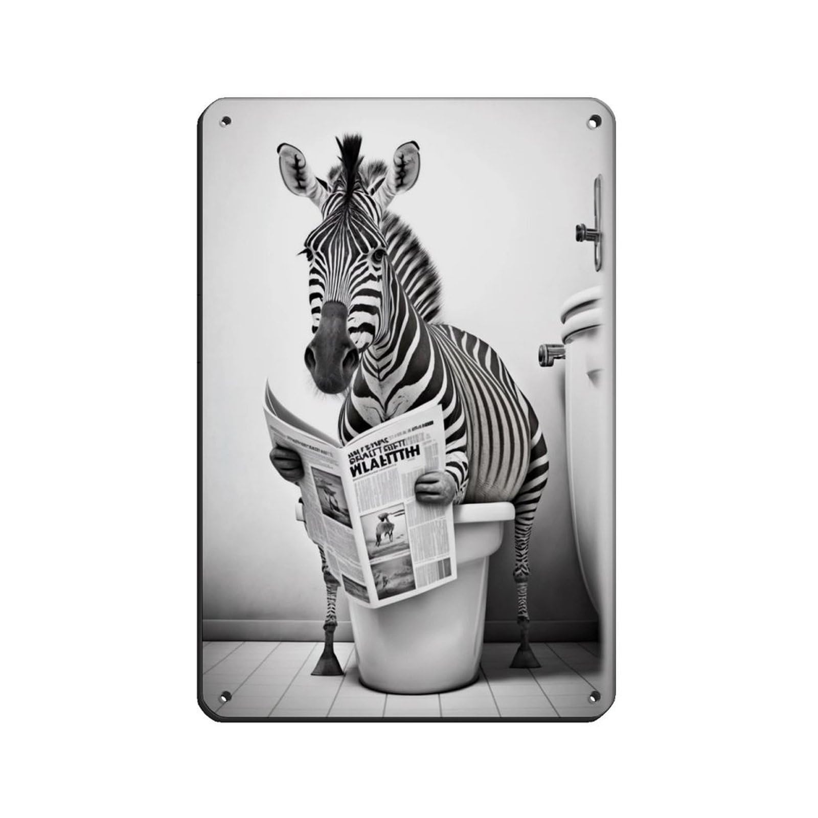 Zebra Sitting on The Toilet Reading A Newspaper Tin Sign Vintage Metal Pub Club Cafe Bar Home Wall Art Decoration Poster Retro 8x12inch(20x30cm)