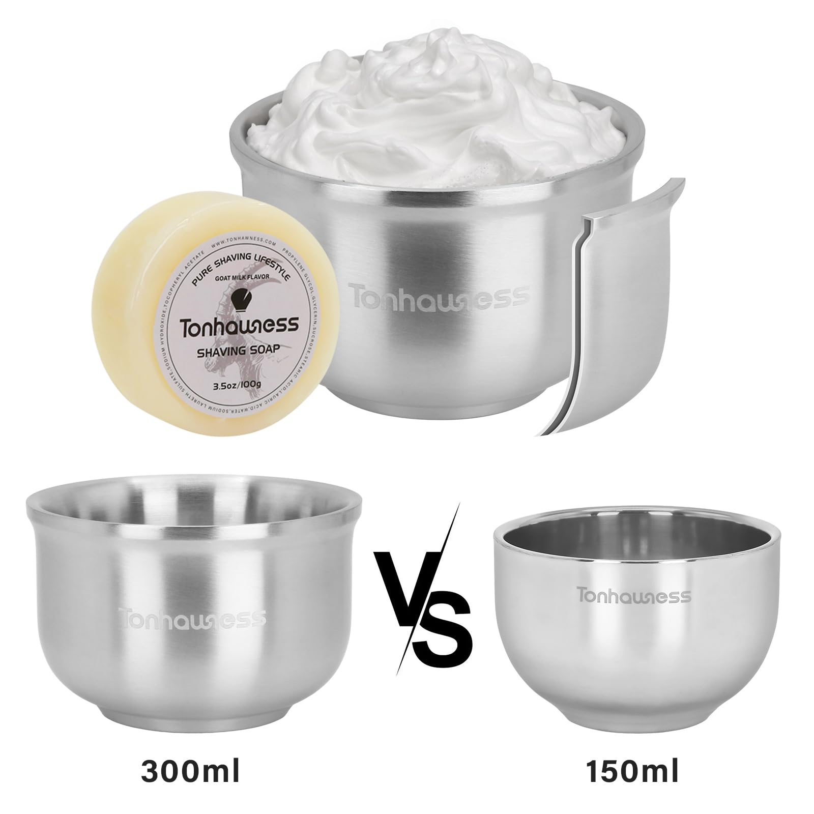 Kit de brochas de afeitar para hombre, juego de brochas de afeitar 4 en 1, incluye cepillo de afeitar de pelo de tejón, cuenco de afeitar de acero inoxidable, soporte de afeitado y jabón