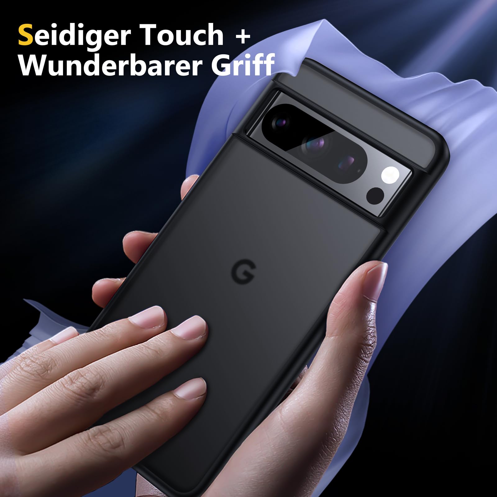 Matte Schutzhülle Für Google Pixel 8 - Mit Displayschutzfolie, Militärischer Schutz, Transparent Schwarz