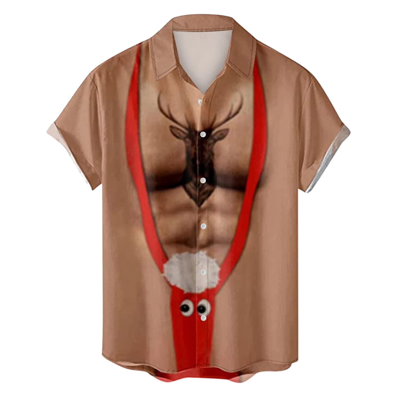 SzshaoyeMens Christmas Dress Shirts Collar Button Down Short Sleeve Tropical Funny Santa Claus Christmas Hawaiian Shirt