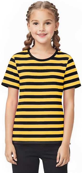 Kids Striped T-Shirt,Short Sleeve,Crew Neck,Boy Girls Summer Tee Top Halloween Costumes 3-12 Years