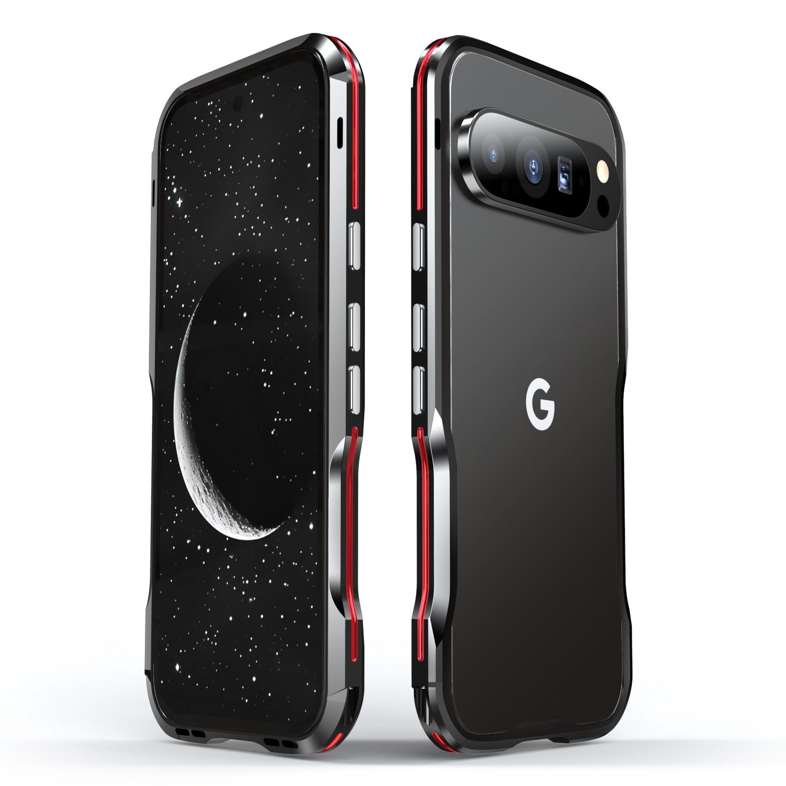 Coque Google Pixel 8 Pro bumper cadre en métal noir rouge rigide de précision - 5