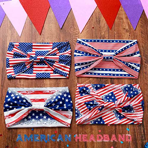 Olbye 4Th Of July Headbands Usa Patriotic Hair Accessories American Flag Headband Wide Knotted Turban Head Band Non Slip Elastic Hairband Red White And Blue Bandana Stars And Stripes Head Bands Independence Day Party Decorations Hairbands Fourth Of July Accessories For Women And Girls Pack Of 4 thumb #1