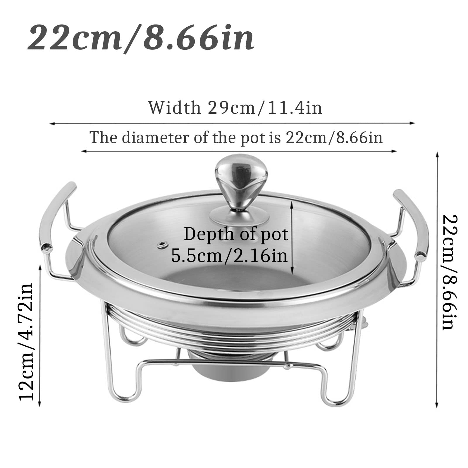 2/4 Pack Visible Chafing Dish Set, Stainless Steel Round Buffet Server Warming Tray for Parties Weddings And Events, with Glass Lid, Food Pan And Fuel Holder,4 Pack,24Cm(2 Pack-22Cm)