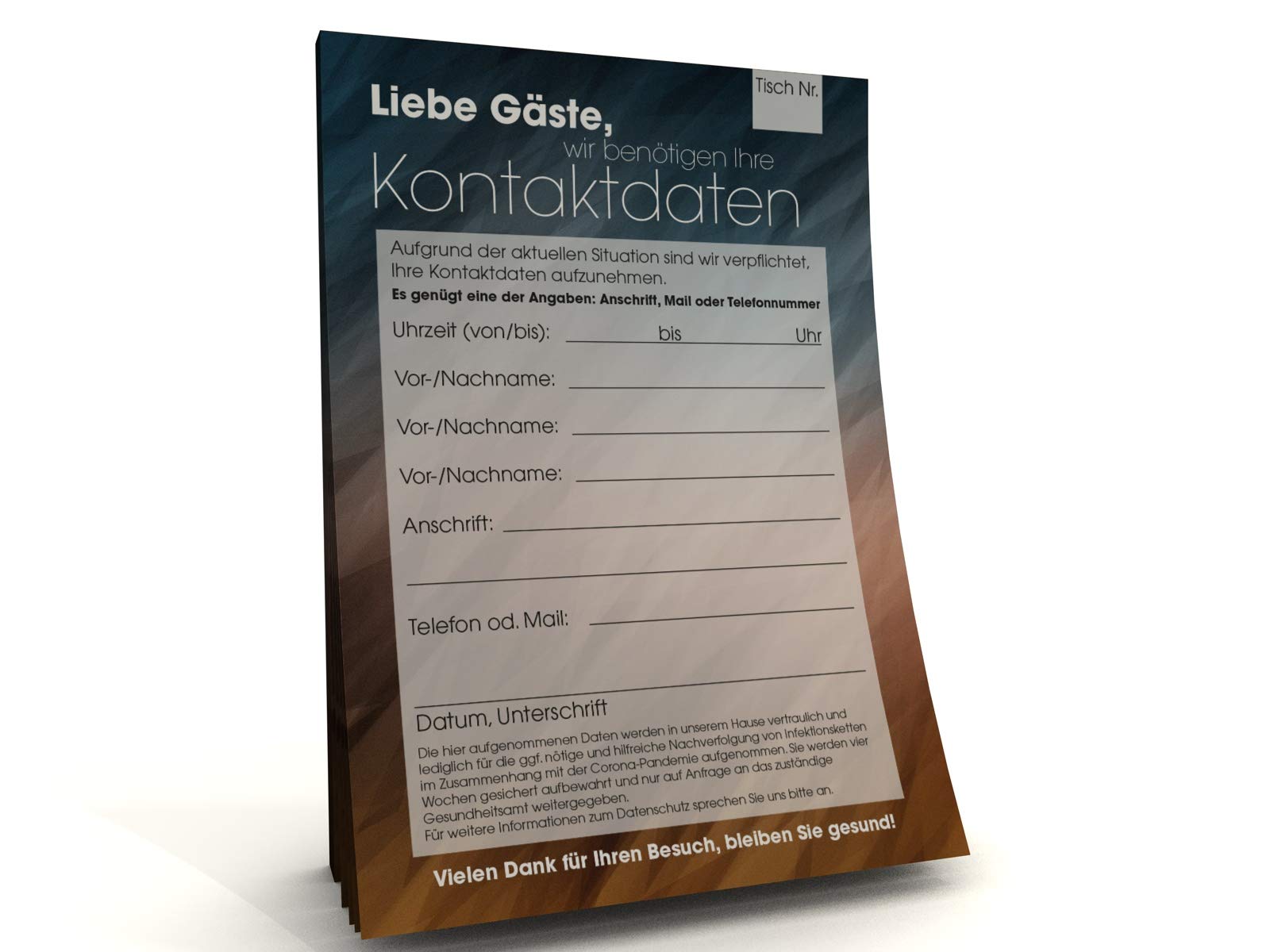 2500 Kontaktdaten-Zettel für Gastronomie, Handel, Friseur „Restaurant" | Blätter zur Datenerfassung von Gästen | Kunden