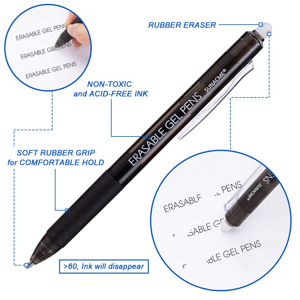 Pen Retractable Note Snapklik.com : Sunacme Erasable Pens, Black Retractable Gel Pens ...