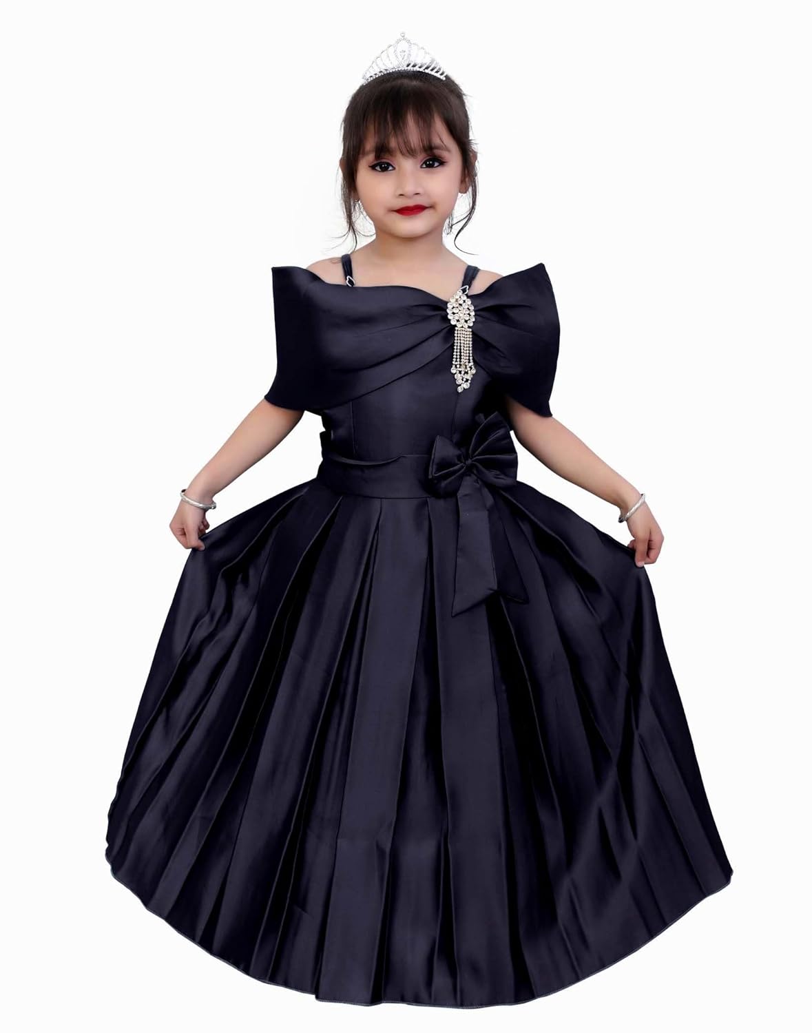 QTR GARMENTS Silk Blend Casual Off-Shoulder Sleeveless Gown Dress for Girls Kids QTR GARMENTS Silk Blend Casual Off-Shoulder Sleeveless Gown Dress for Girls Kids