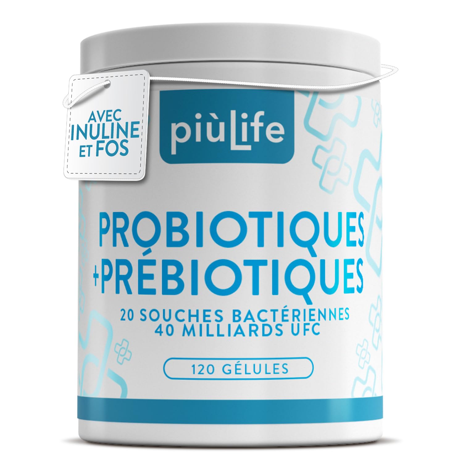 Probiotique Flore Intestinale Avec Prebiotiques 120 Gélules PiùLife, 40 Milliards UFC Dose, 20 Souches, Microbiote Intestinal, Bifidobacterium Et Lactobacillus, Ballonements Intestinaux Et Gaz, Colon