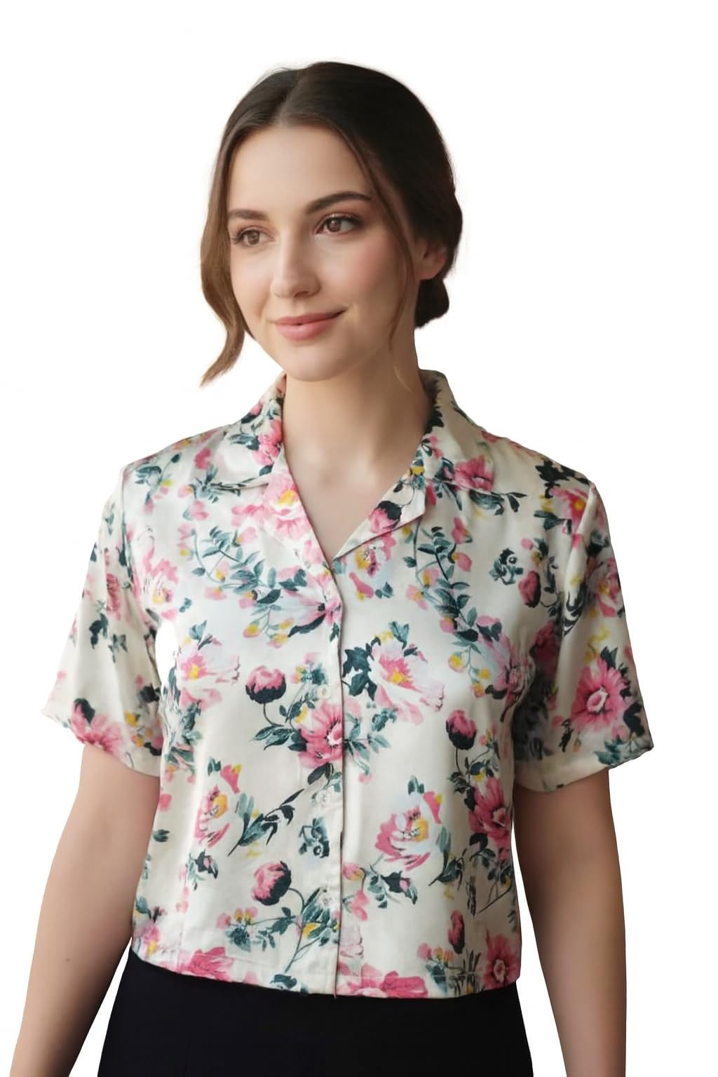 silk sparrow Women Shirt || Shirt for Woman || Top for Women || Women's Short Sleeve Button Up Top with Notched Collar, Relaxed Fit-picture-56