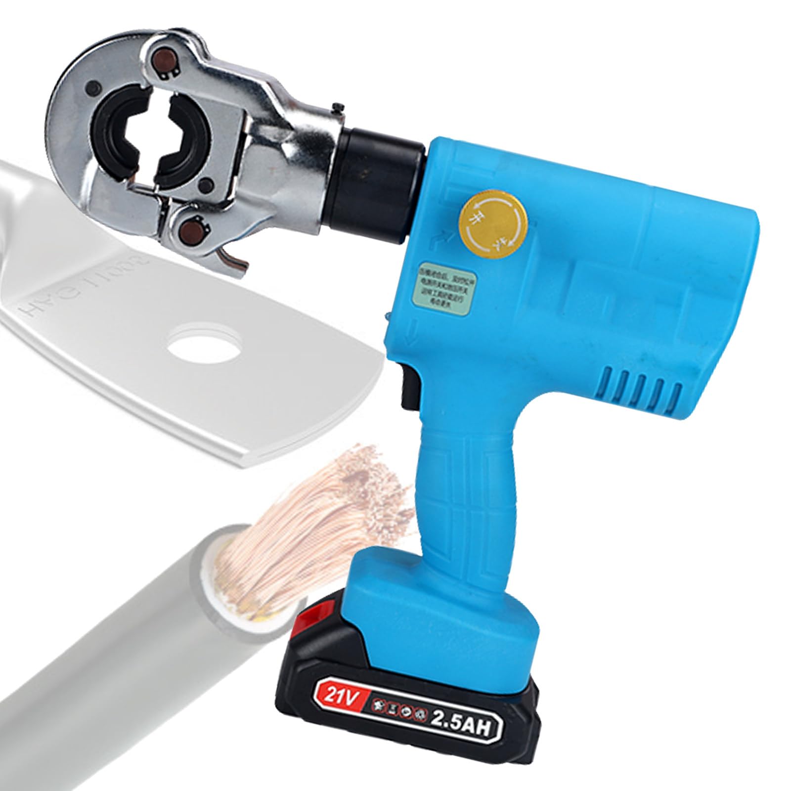 AYCDL Battery Operated Hydraulic Crimping Tool, Cordless Electric Crimper Kit, for Copper Aluminum Terminals, Portable Wiring Equipment