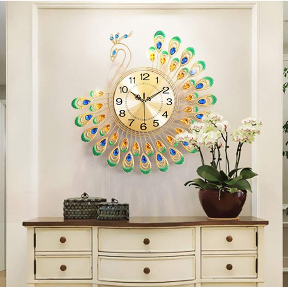 Wall Clocks Color Clock Wall Clock Living Room Modern Minimalist Fashion European Creative Decoration Peacock Quartz Clock Bedroom Mute Luminous Diameter 60/70 (cm) (Size : 70cm) (60cm)