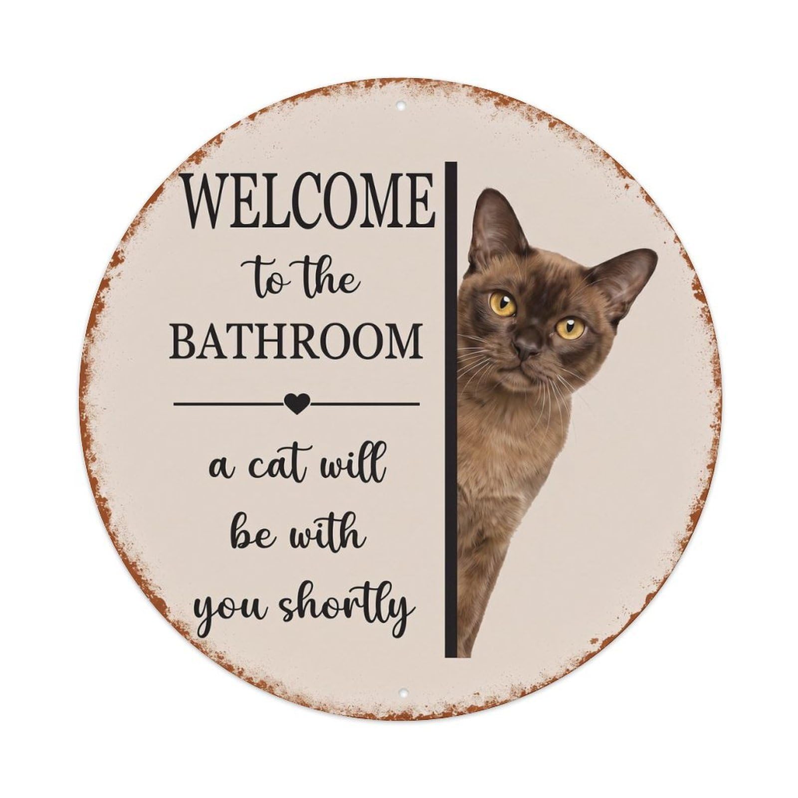Vintage WELCOME To The BATHROOM Burmese Cat Metal Tin Sign