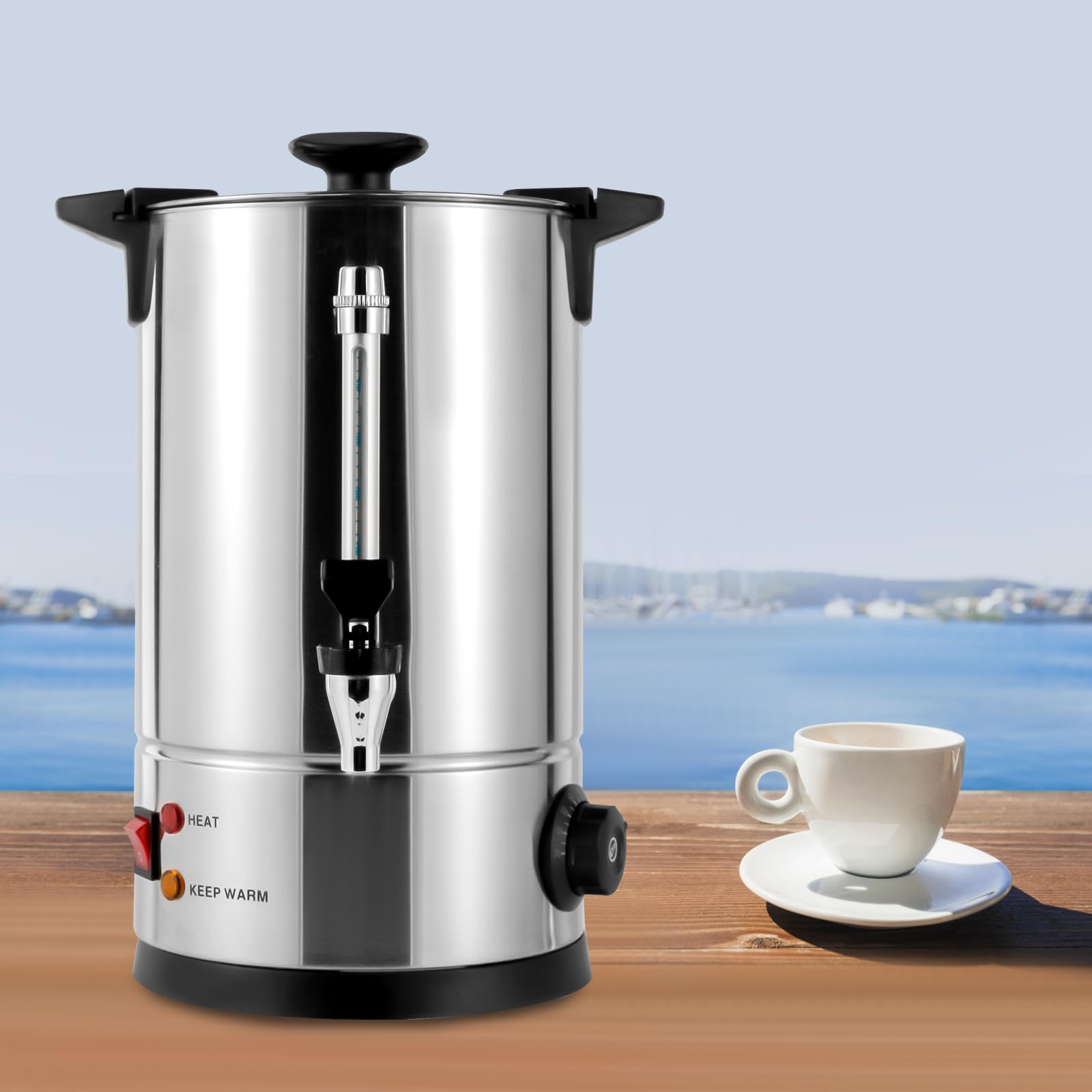FALUSHAN Commercial Grade Coffee Urn, 8L Hot Water Urn Double-layer Barrel Wall 304 Stainless Steel Automatic Coffee Brewing15 Minutes Boiling for Home, Party, Office, Wedding (8L)