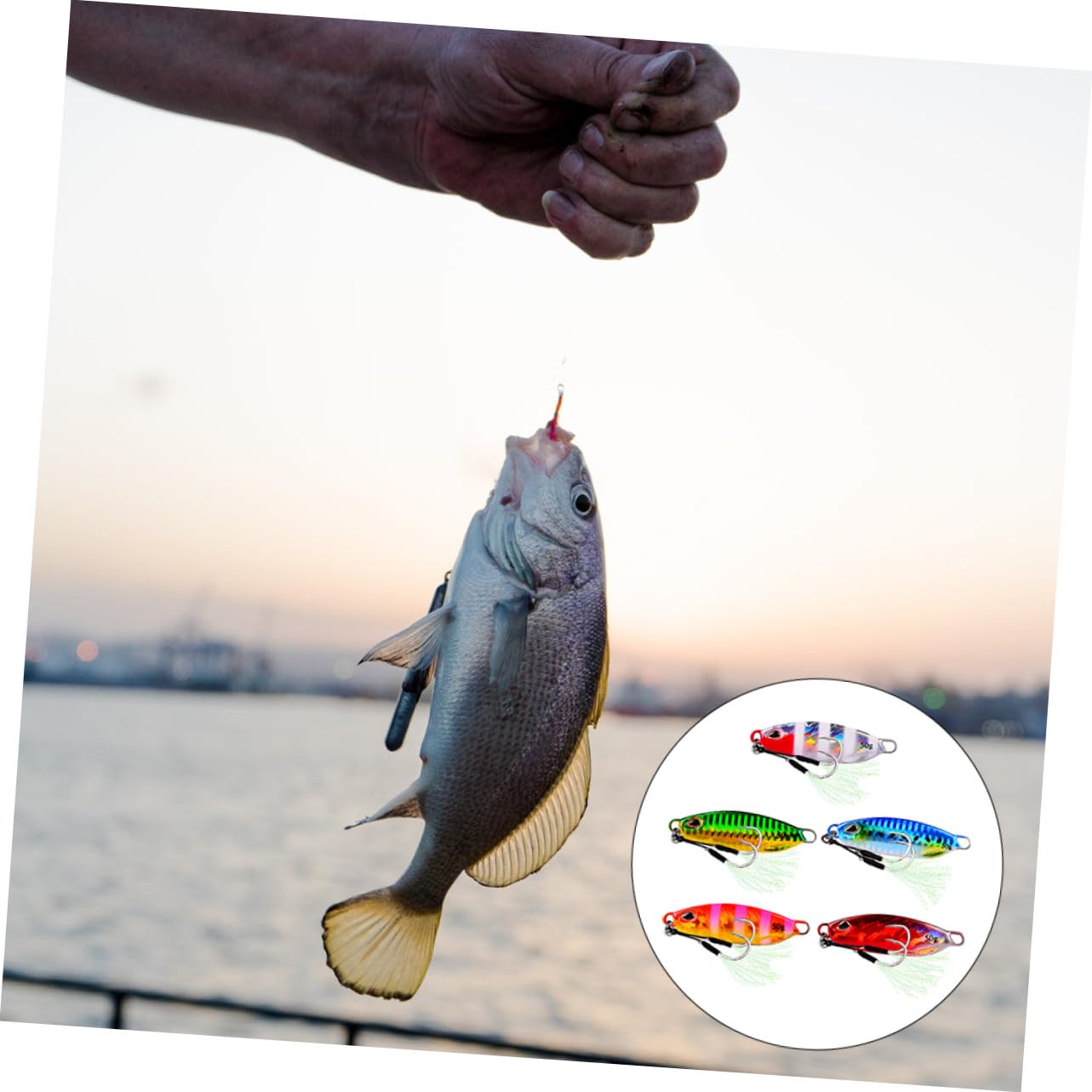 Abaodam Señuelos de Pesca Metálicos Diseño Reflectante y Forma de Pez, Sistema de Transferencia de Gravedad, Pack de 5 para Pesca al Aire Libre