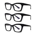 SIGVAN 3 Packs Reading Glasses Oprah Style Reading Glasses with Spring Hinge Square Computer Readers for Women (3 Black, 3.5, multiplier_x)