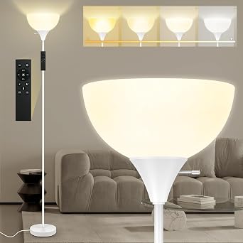 Floor Lamps for Living Room, 71 Torchiere Floor Lamps with Remote, 2700K-6500K Colors Temperature & Brightness Adjustable, 10W/1200LM White Dimmable Floor Lamp,Tall Standing Lamp for Bedroom/Office