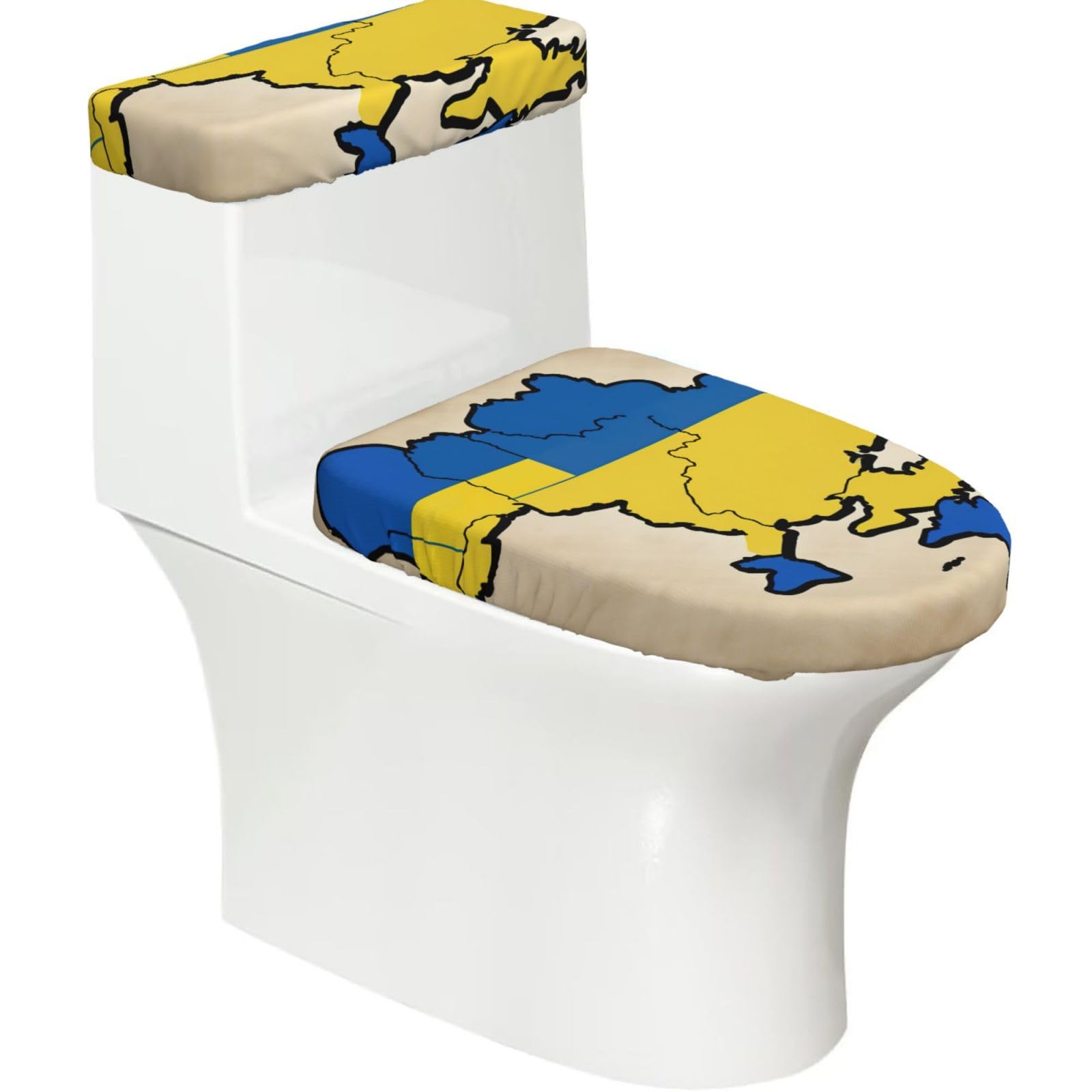 Ukraine Flag Map Plane Graph Print Bathroom Decor Toilet Lid Cover And Tank Covers, Restroom Accessories Fits Most Round