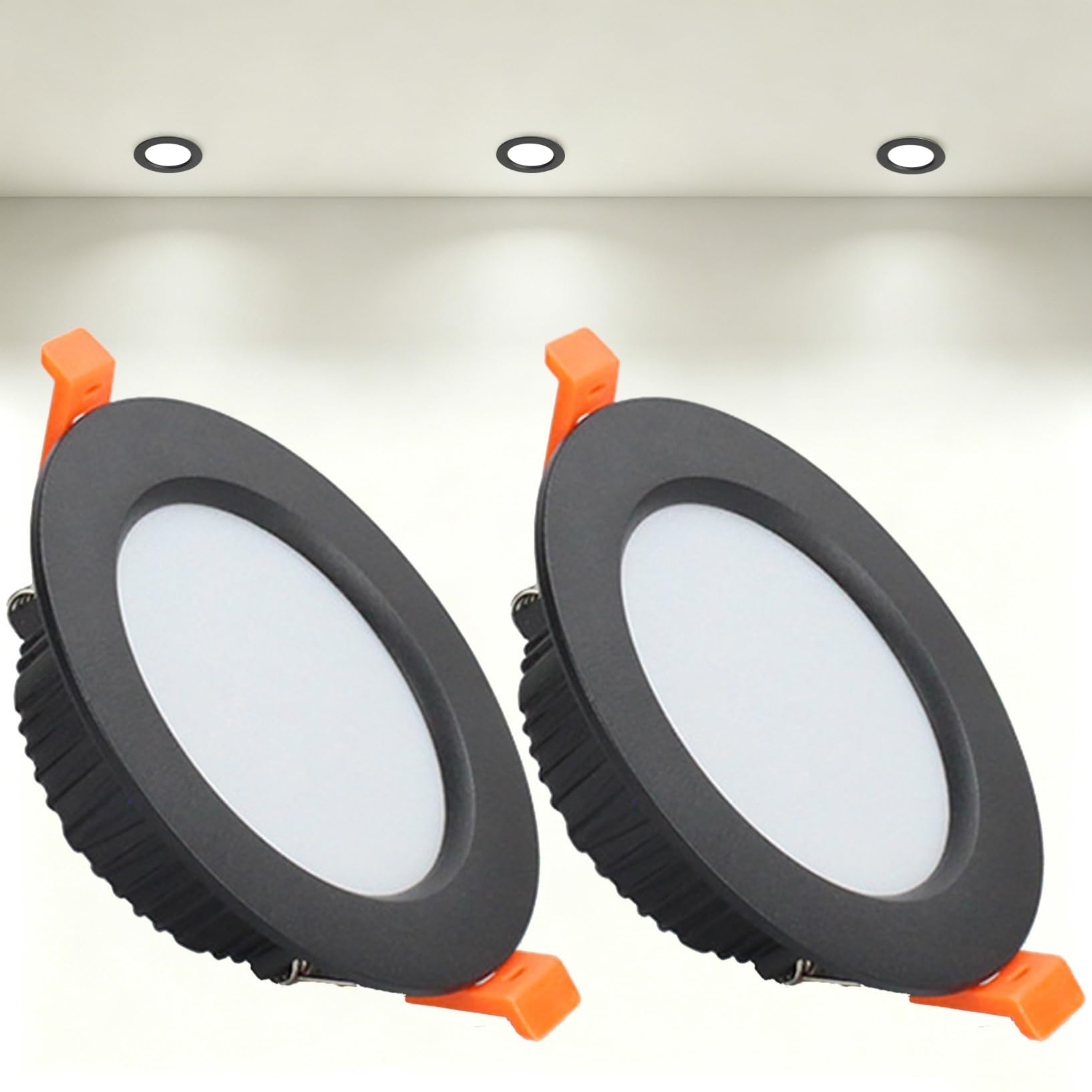 VOGHMOLD 9W Ultra Slim LED Downlight Recessed Ceiling Light 3.5 inch, 4000K Spot Lights Black Aluminum Trim, Cut Φ90-100mm, AC110-240V Panel Lighting for Office Hallway Closet, 2 Pack