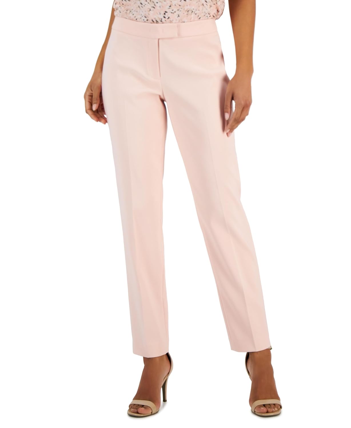 Anne Klein Womens Straight-Leg Asymmetrical-Close Bowie Pants Cherry Blossom 8