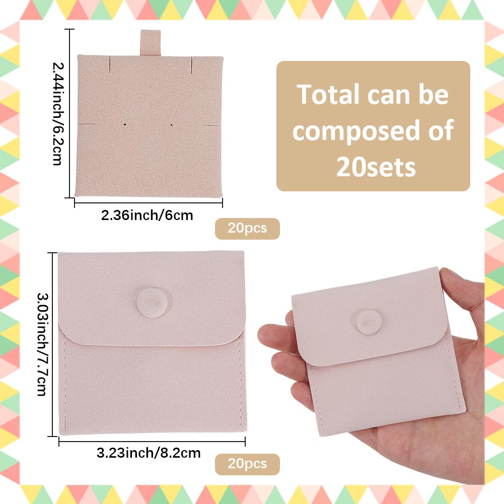 20 Lot de 3 x 3.2cm de Pochette à Bijoux à Pression avec Insert en Microfibre Rose Velours Doux Pochettes Carrées pour Cadeaux de Demoiselle d'honneur pour Bagues Boucles d'oreilles Colliers