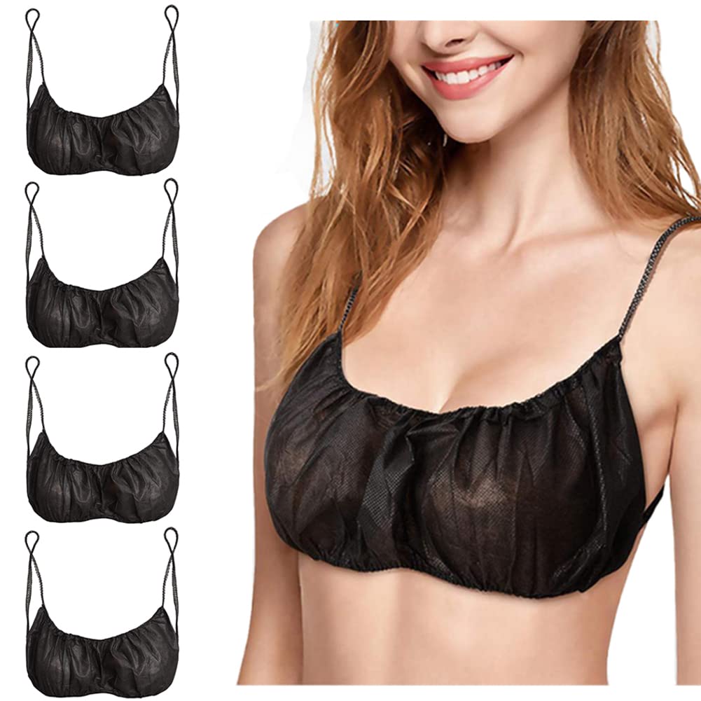 150 Pcs Disposable Bra & Underwear Set For Spa - Black Non-Woven Tanning Underwear For Women