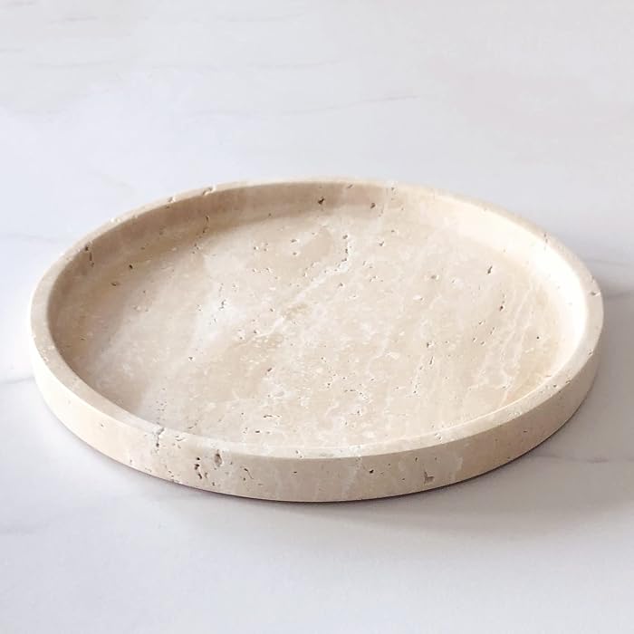 HAMAKAWA natural beige travertine oval bathroom vanity tray