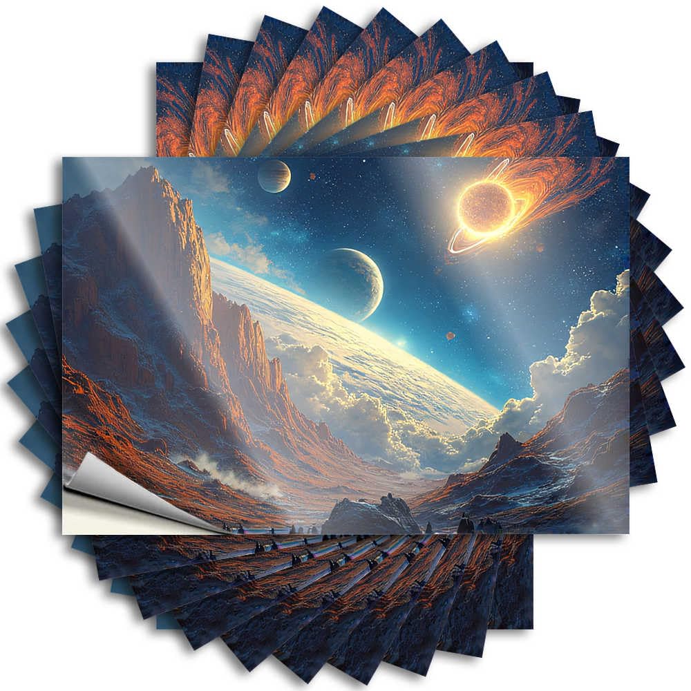Alien Landscape with Planets and Stars Retro Room Decor Humor DIY | Reading Funny Sticker Window Removable Vinyl Sticker Decal(8X12CM)