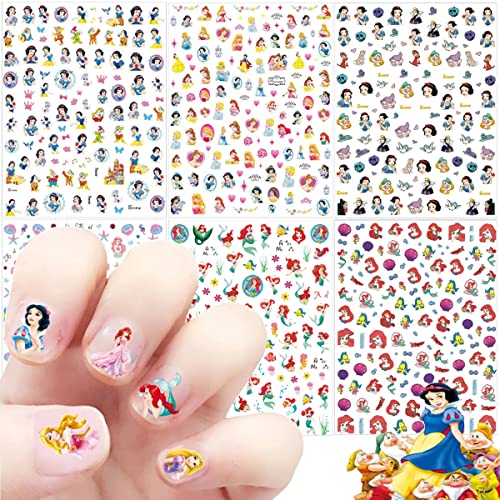 6 Sheets Cute Nail Art Decals 3D Self Adhesive Designer Mermaid Nail Stickers for Women Princess Nail Art Accessory