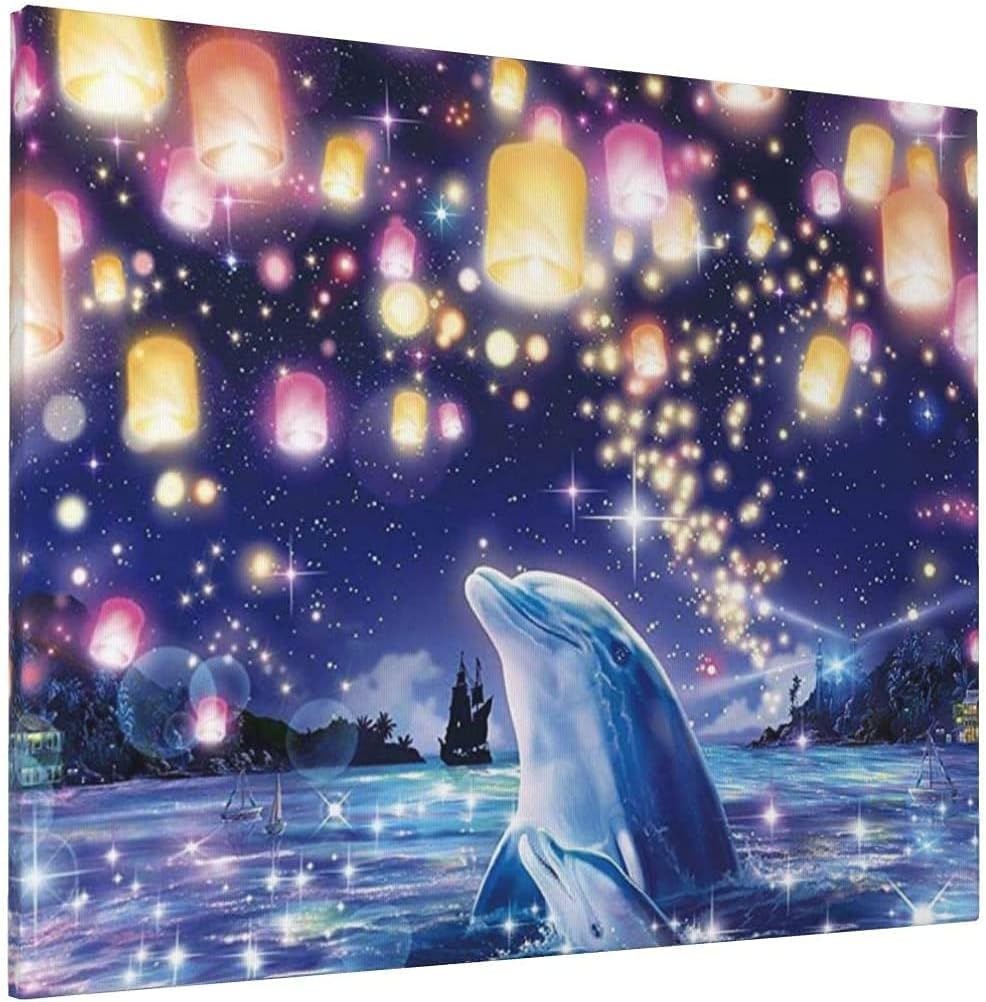 イルカ 星空 海 天灯 アートパネル ポスター インテリア アート ボード キャンバス 絵画 売り出し 木枠セット 壁飾り 50cm 40 壁絵 装飾画 壁掛け 部屋飾り おしゃれ 玄関に飾る