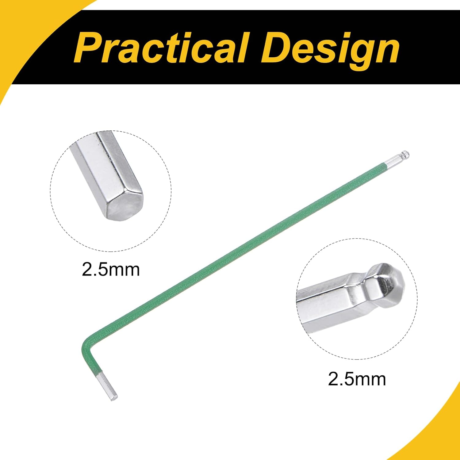 2.5mm Ball End Hex Key Wrench 4 Pcs l Shaped Long Arm S2 Steel Repairing Tool (Green)
