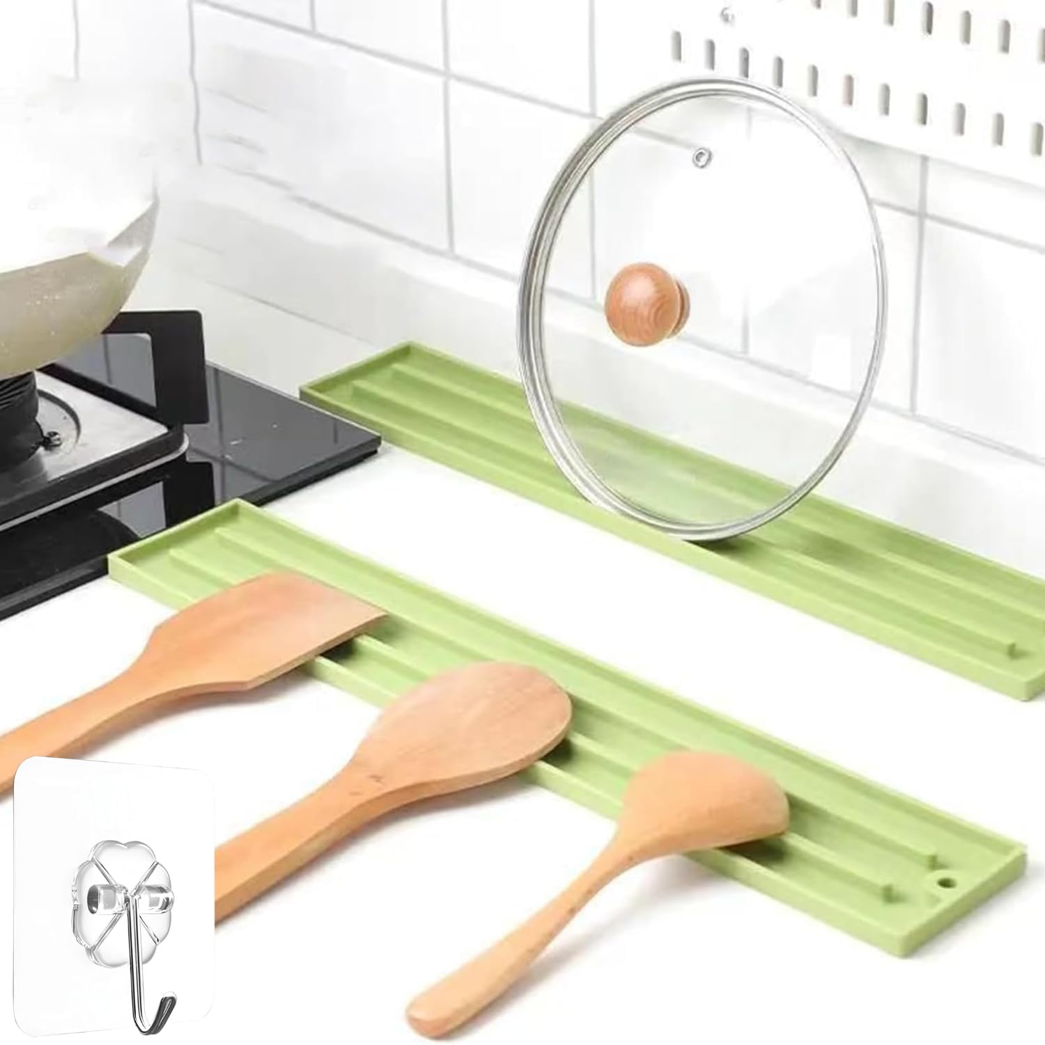 Pot Lid Organizer for Kitchen, Utensil Storage Flexible Portable Effective Water Drainage Non Slip, Countertop Rack for Kitchen, Sink Drain Mat, Storage & Plate Organize