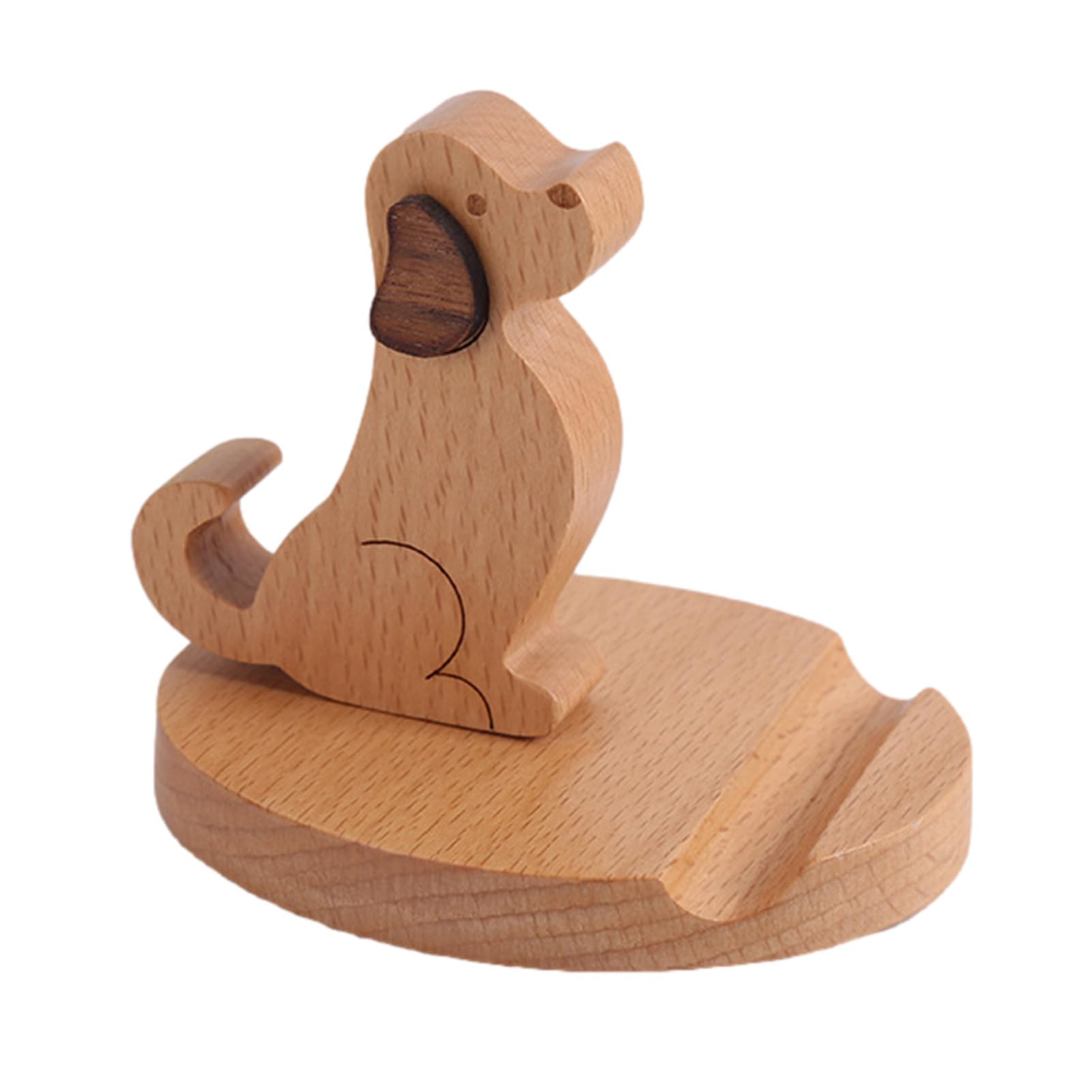 HUNYA Wooden Phone Stand, Adjustable, Portable, Natural Solid Wood, Desk Mobile Phone Holder, Cute Dog Design, Electronic Gifts for Women