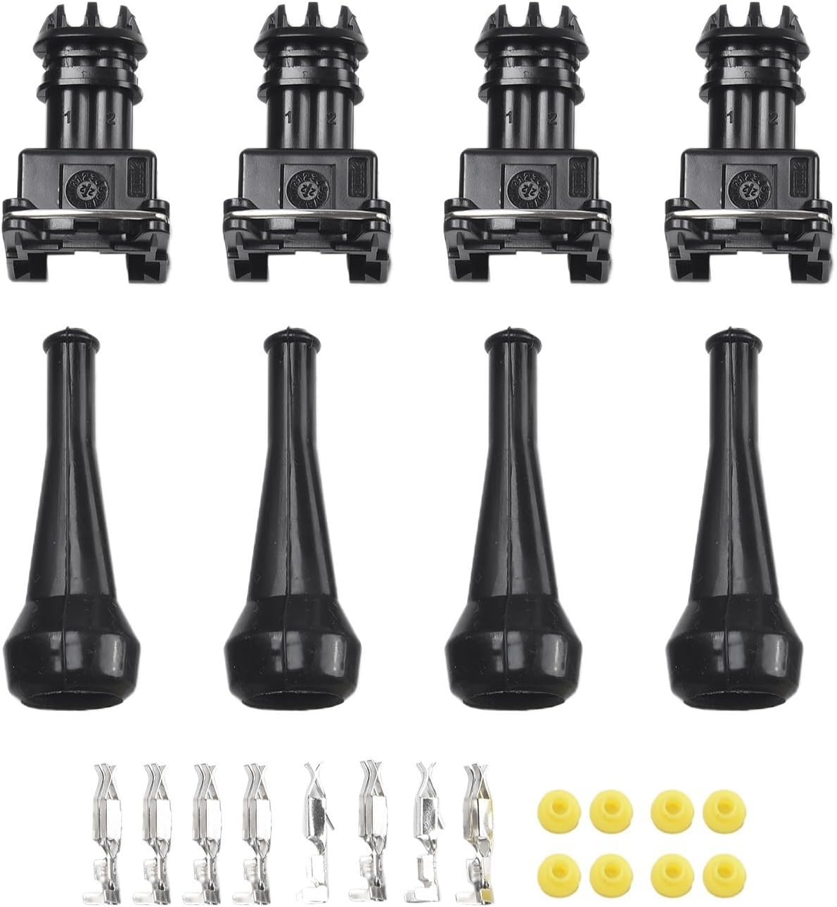 2-Pin AMP Tyco Fuel Injector Connector with Silicone Boot for Automotive Engine Wiring – DJ7023-3.-21 Male/Female Terminal Set, Heat-Resistant Rubber-Silicone Construction, 4-Pack