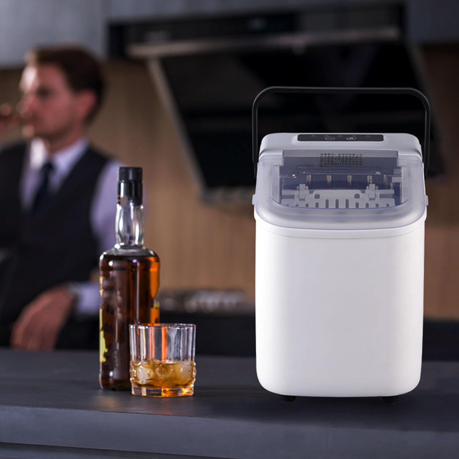 Naroote Macchina per il Ghiaccio Portatile da Banco con Maniglia, 9 Cubetti di Ghiaccio Pronti in 6 Minuti, 12 Kg in 24 Ore e Serbatoio da 2,3 Qt per Casa, Ristoranti, Caffetterie (Spina UE da 220 V