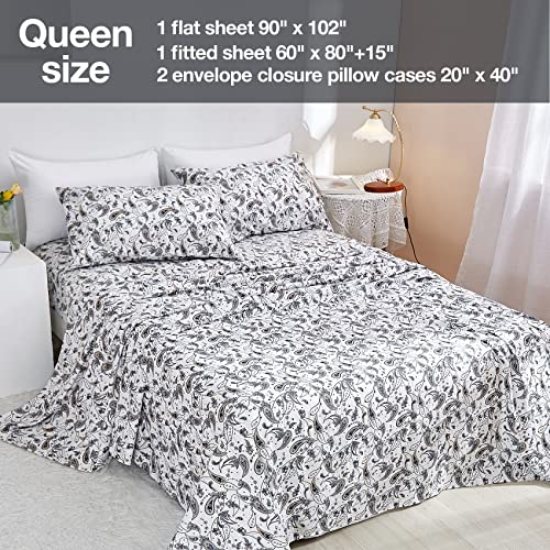 Image of JSD Vintage Paisley Printed Queen Sheet Set Extra Deep Pocket | 4 Piece Soft Microfiber Sheets, OEKO-TEX Certified, Easy Care