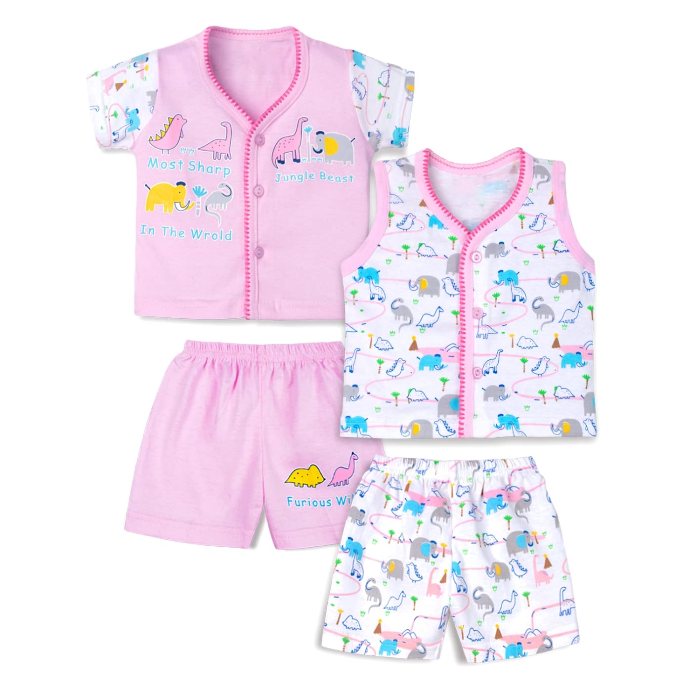La Petite New Born Baby Unisex Comfy Soft Casual T-Shirt Vest, Shorts Pack of 2